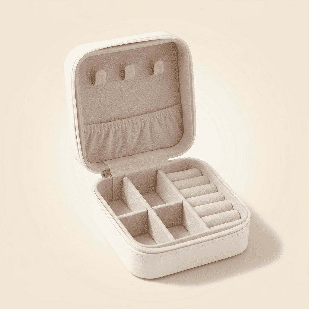Alénys, mini boîte à bijoux cuir zippée de voyage, coloris blanc