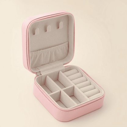 Alénys, mini boîte à bijoux cuir zippée de voyage, coloris rose