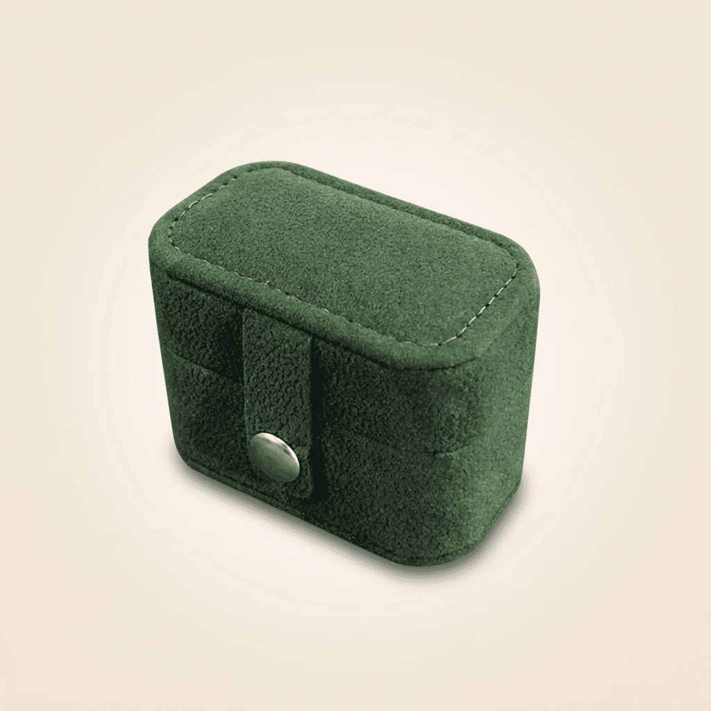 Ambrys, petit écrin à bague en velours de voyage, coloris vert