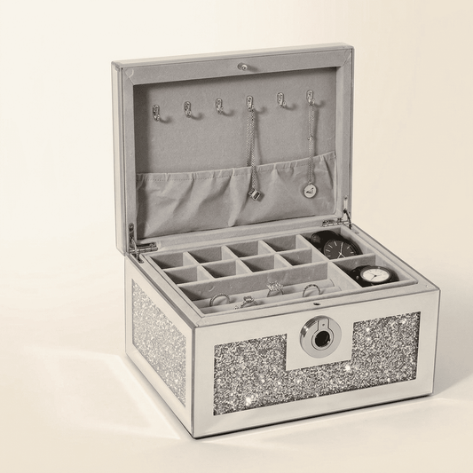 Argentys, grand coffret à bijoux en verre miroir et bois à empreinte digitale, coloris gris
