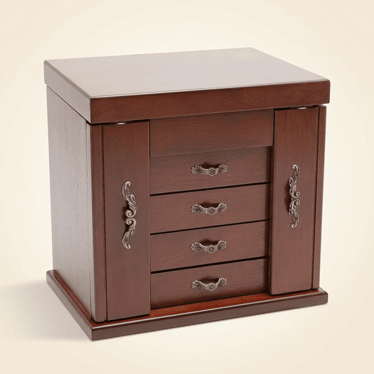 Aurélys, grand coffret à bijoux en bois 4 tiroirs et miroir, vue fermée