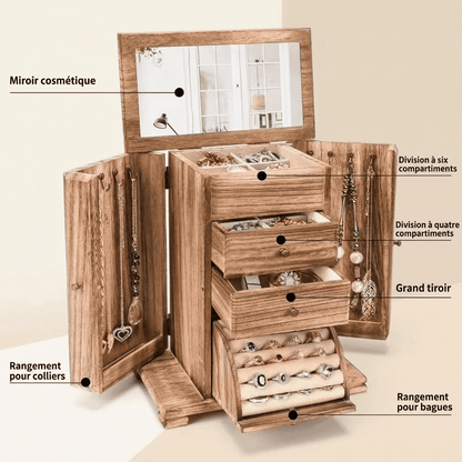 Cédrys, grande boîte à bijoux en bois, schéma technique avec dimensions