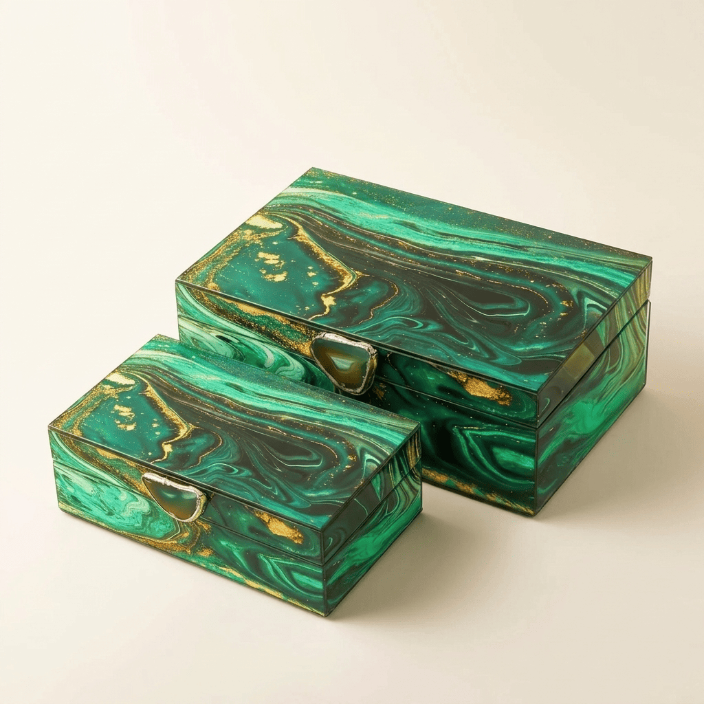 Brisys, boîte à bijoux en verre effet marbre vert, modèle duo, vue fermée
