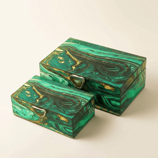 Brisys, boîte à bijoux en verre effet marbre vert, modèle duo, vue fermée
