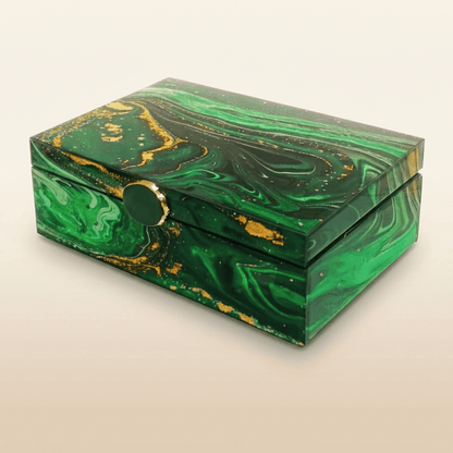 Brisys, boîte à bijoux en verre effet marbre vert, modèle grande taille