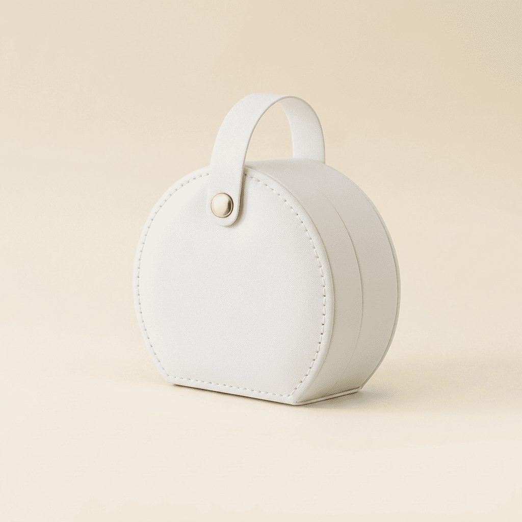 Camélys, petite boîte à bijoux cuir de voyage demi-lune, coloris blanc