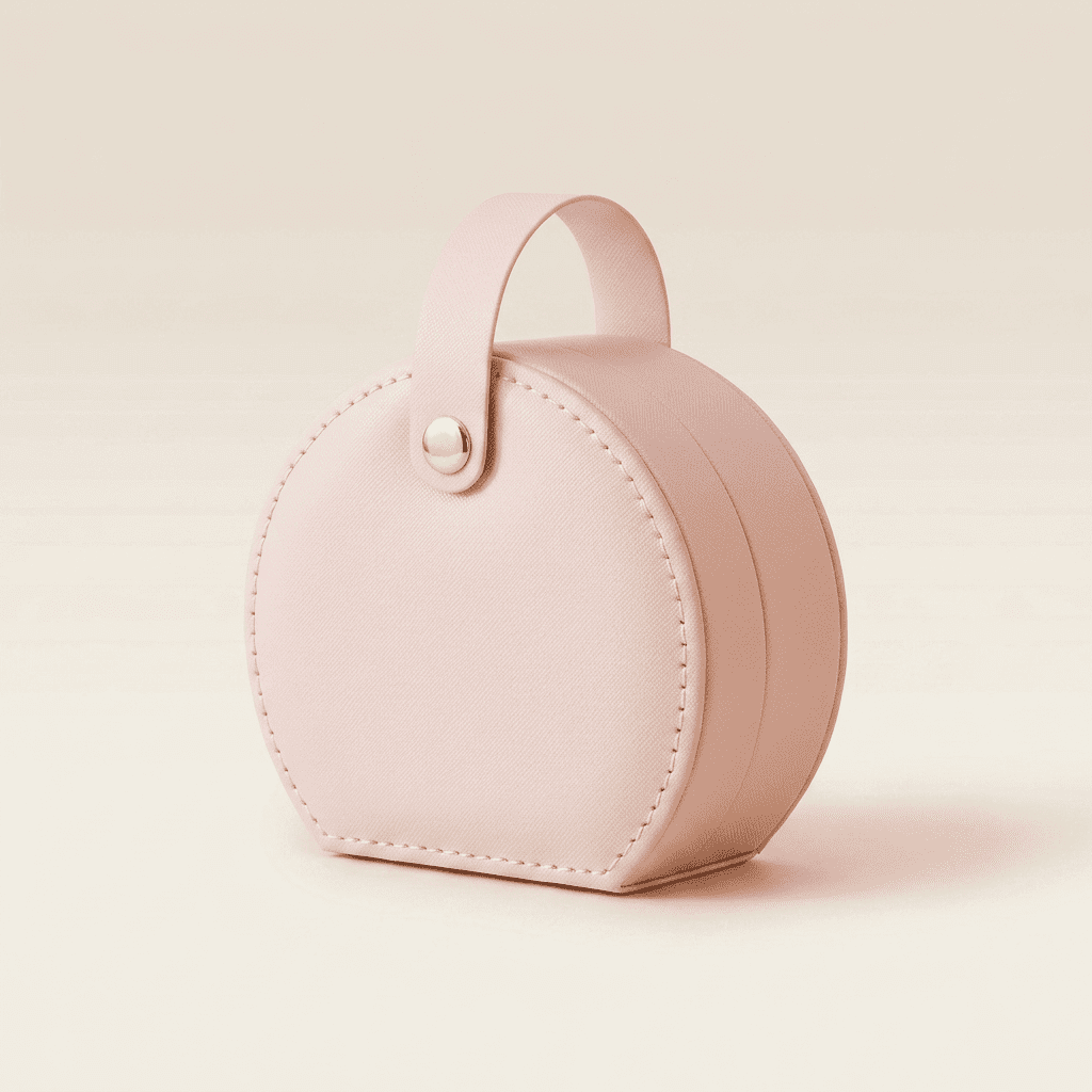Camélys, petite boîte à bijoux cuir de voyage demi-lune, coloris rose