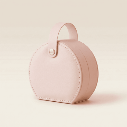 Camélys, petite boîte à bijoux cuir de voyage demi-lune, coloris rose