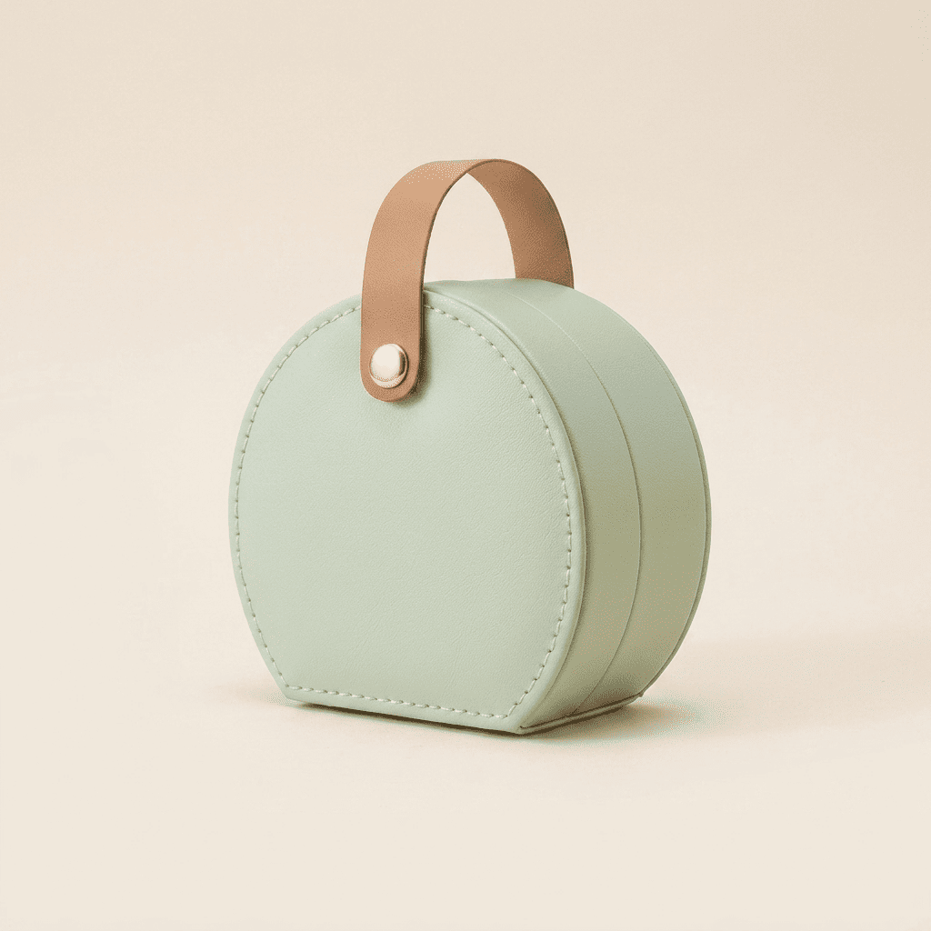 Camélys, petite boîte à bijoux cuir de voyage demi-lune, coloris vert