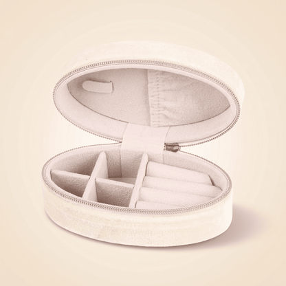 Célestys, mini boîte à bijoux ovale en velours de voyage, coloris abricot