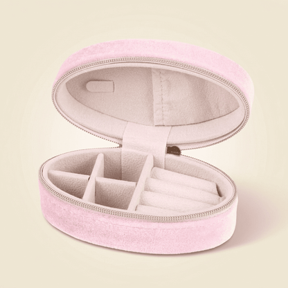 Célestys, mini boîte à bijoux ovale en velours de voyage, coloris rose