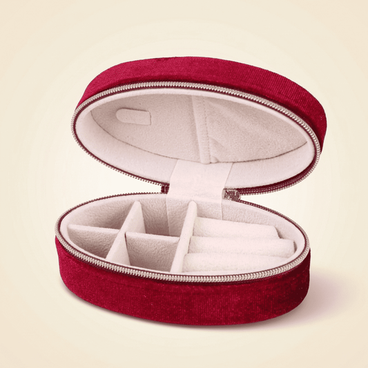 Célestys, mini boîte à bijoux ovale en velours de voyage, coloris rouge