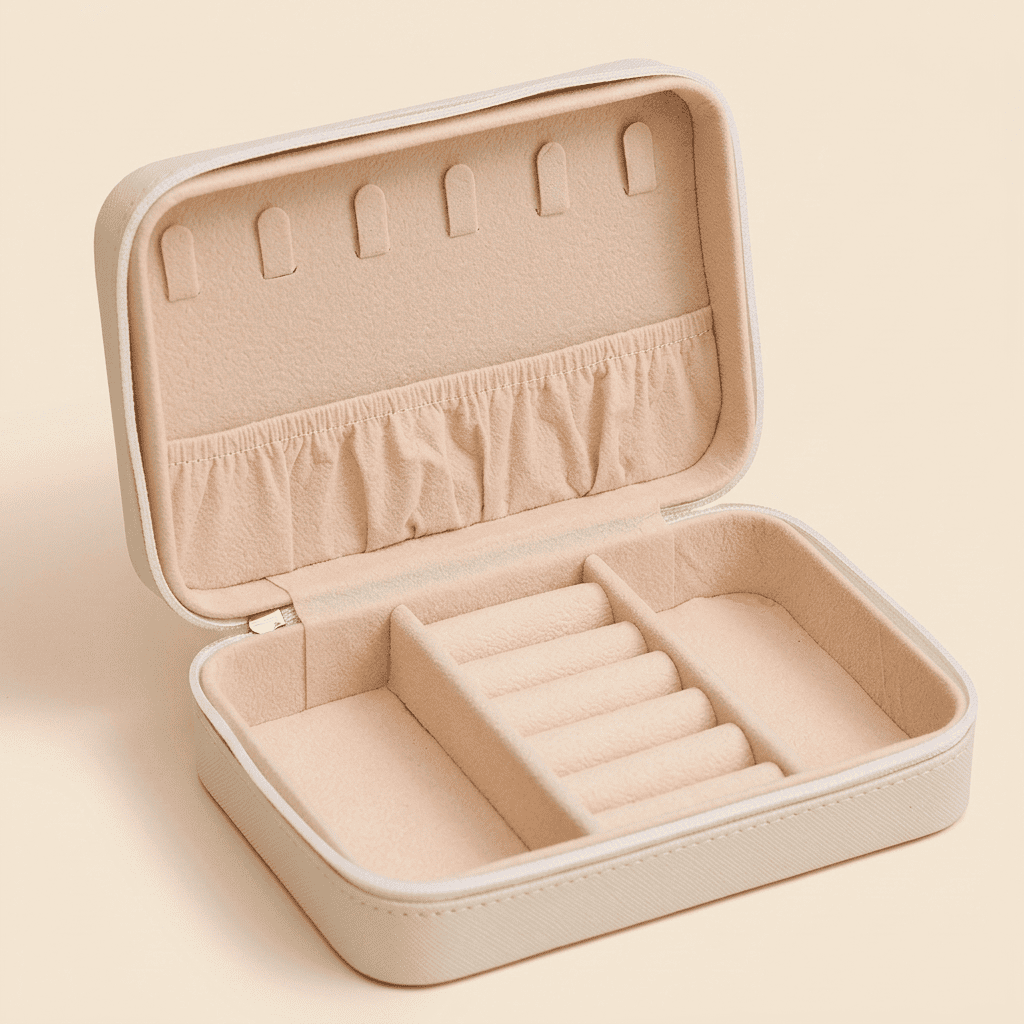 Corallys, petit étui à bijoux cuir zippé de voyage, coloris blanc