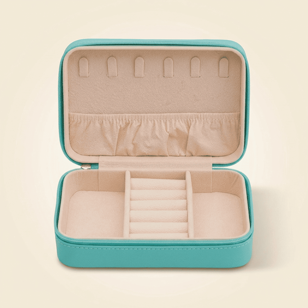 Corallys, petit étui à bijoux cuir zippé de voyage, coloris bleu