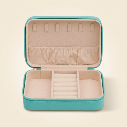 Corallys, petit étui à bijoux cuir zippé de voyage, coloris bleu