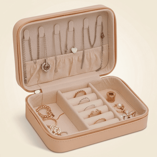 Corallys, petit étui à bijoux cuir zippé de voyage, vue ouverte