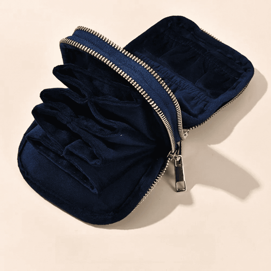 Diamélys, petite pochette à bijoux en velours de voyage, coloris bleu