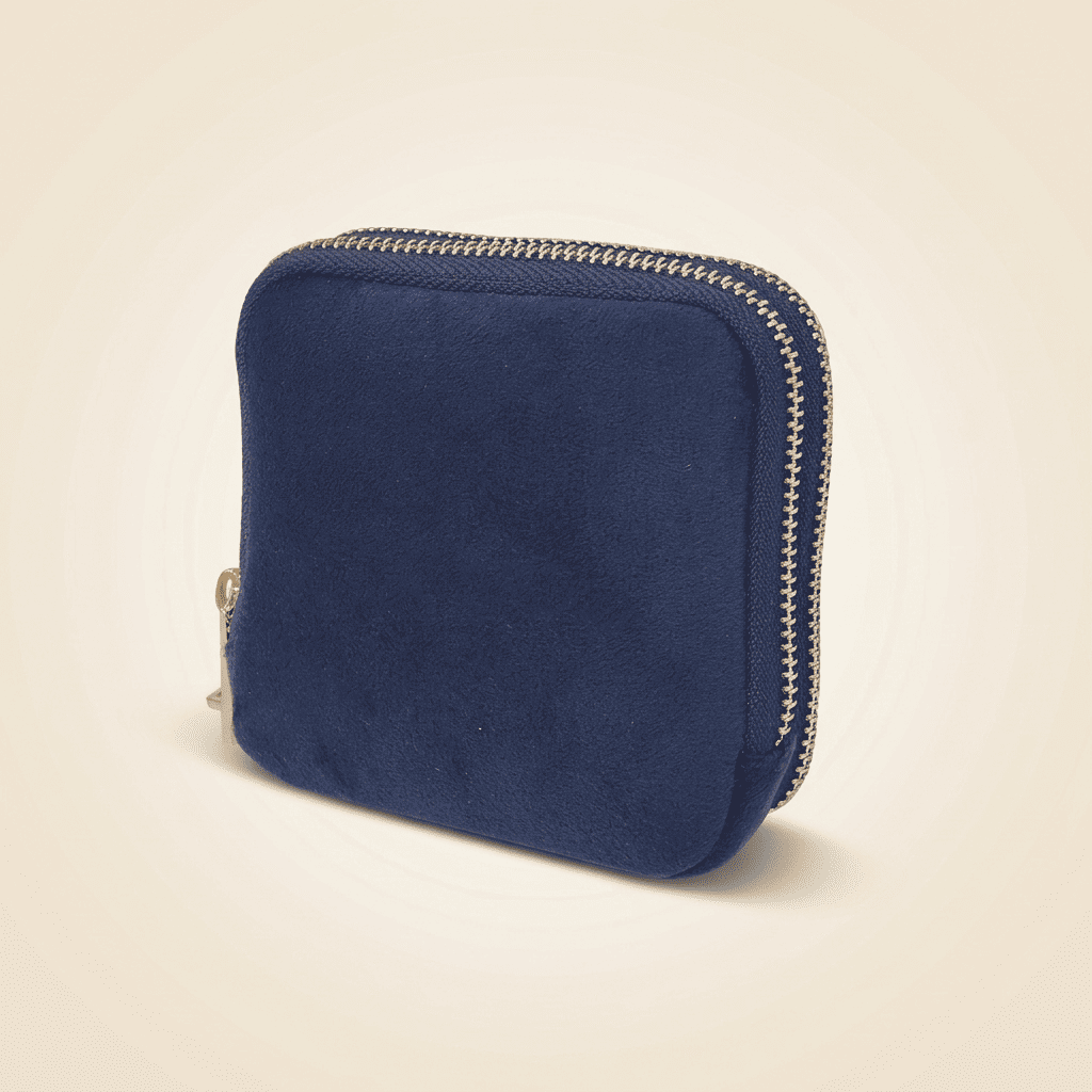 Diamélys, petite pochette à bijoux en velours, coloris bleu, vue fermée