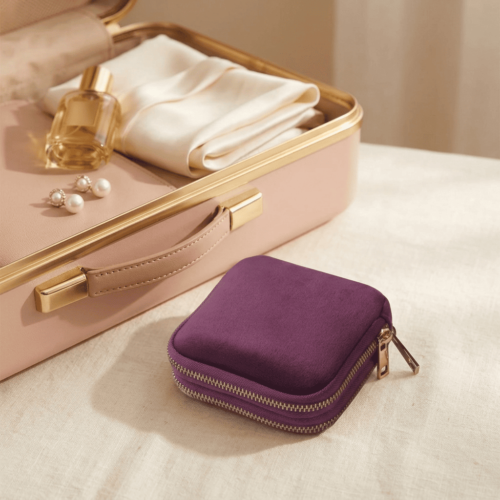 Diamélys, petite pochette à bijoux en velours posée en mise en scène