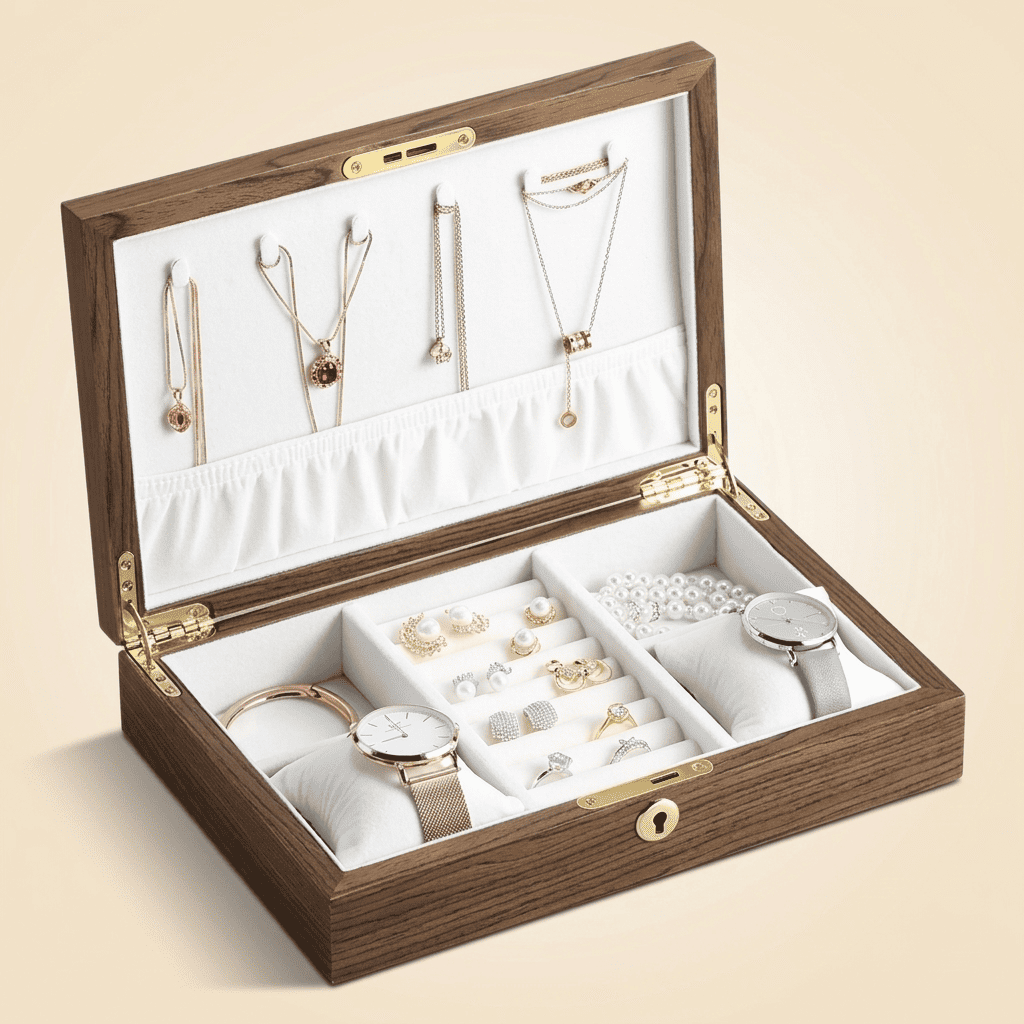 Doucelys, grande boîte à bijoux en bois verrouillable, vue générale