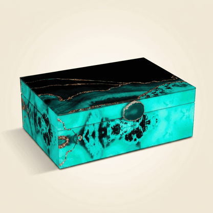 Éclélys, boîte à bijoux en verre effet marbre turquoise, modèle grande taille