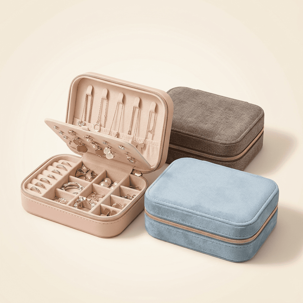 Écrinys, petit coffret à bijoux en velours de voyage, vue ouverte