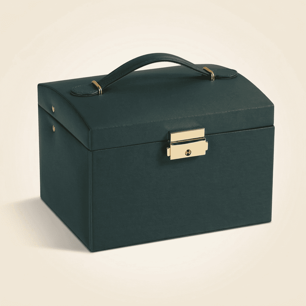 Elarys, coffret à bijoux en cuir verrouillable 3 niveaux, vue fermée