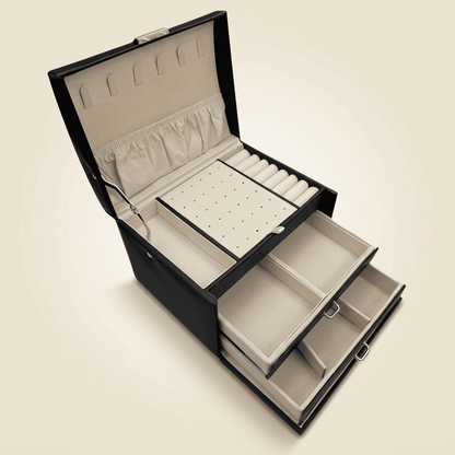 Elarys, coffret à bijoux en cuir verrouillable 3 niveaux, coloris noir