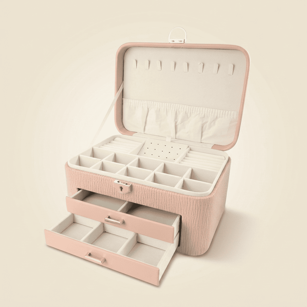 Élégélys, grande boîte à bijoux verrouillable, coloris rose