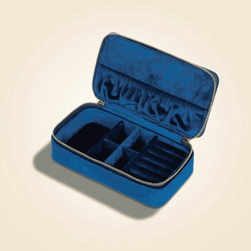Émeraldys, petite boîte à bijoux en velours de voyage, coloris bleu