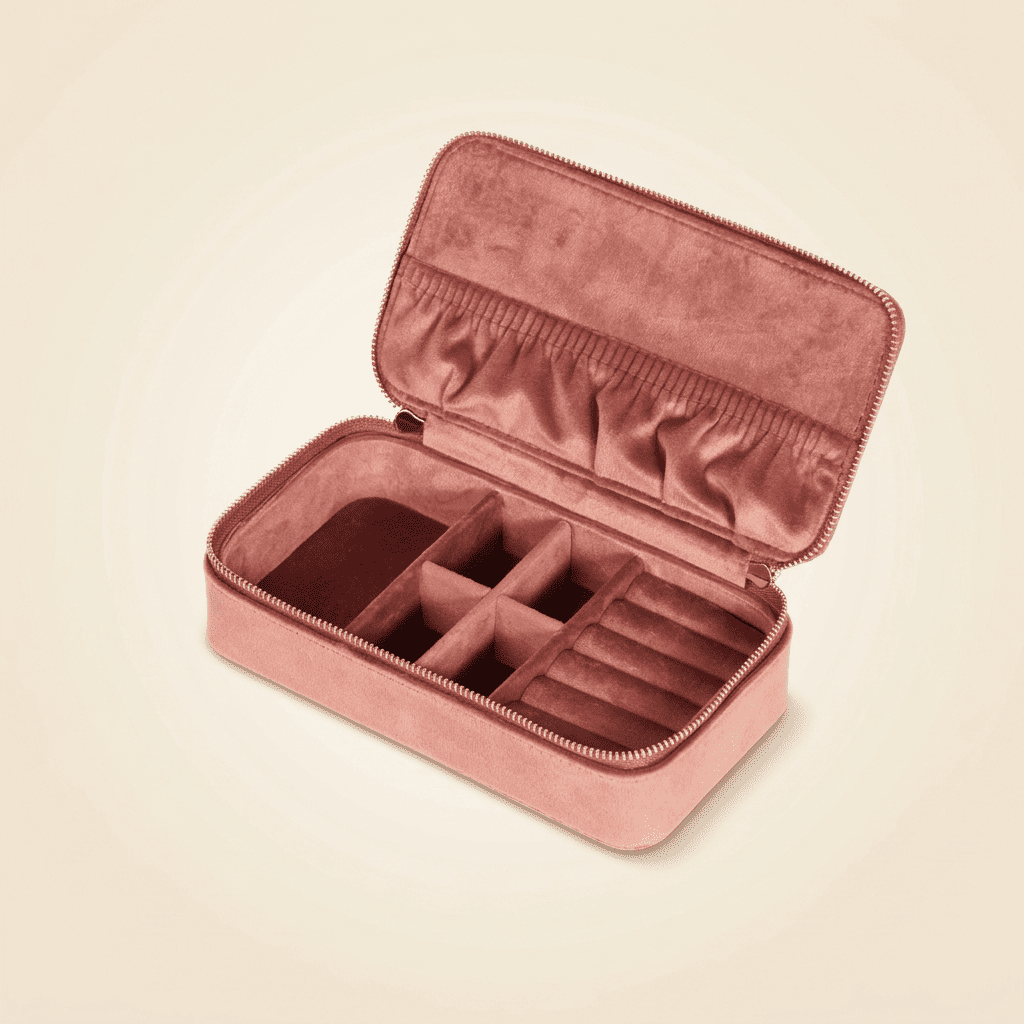 Émeraldys, petite boîte à bijoux en velours de voyage, coloris rose
