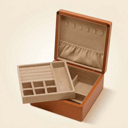 Fleurys, boîte à bijoux en bois massif à 2 niveaux, coloris beige