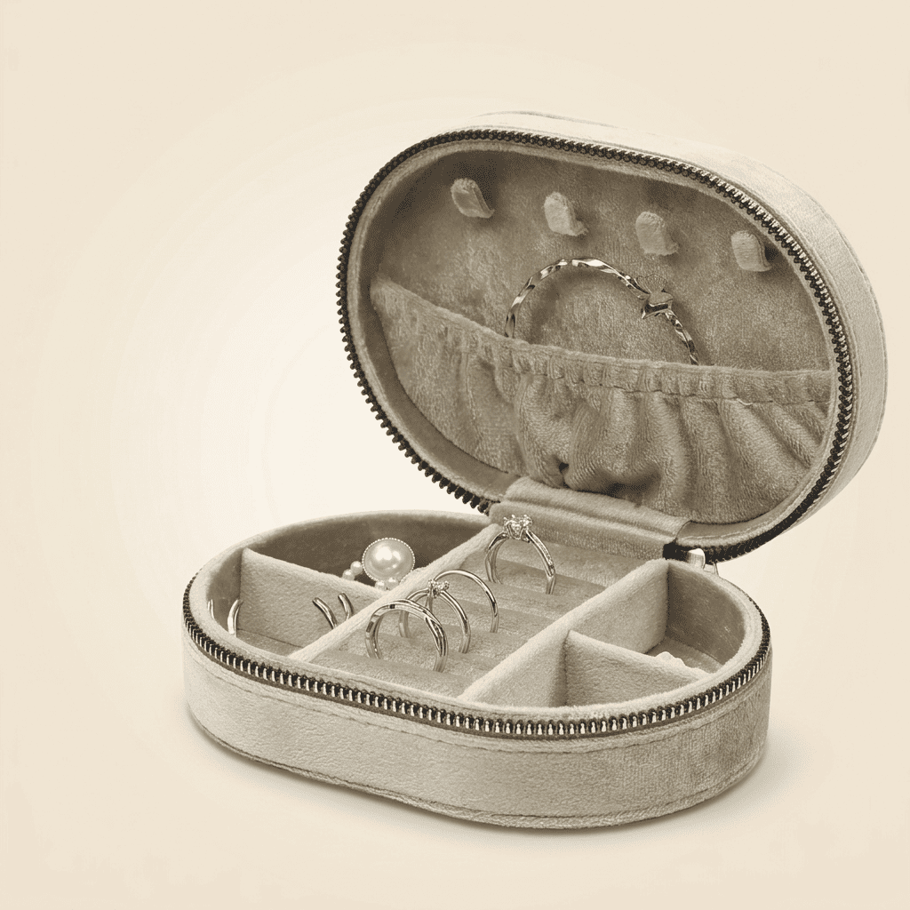 Jadélys, petite boîte à bijoux ovale en velours de voyage, coloris gris