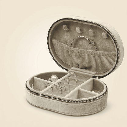 Jadélys, petite boîte à bijoux ovale en velours de voyage, coloris gris