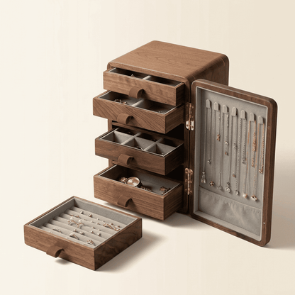 Sylvélys, boîte à bijoux en bois 5 tiroirs, vue ouverte