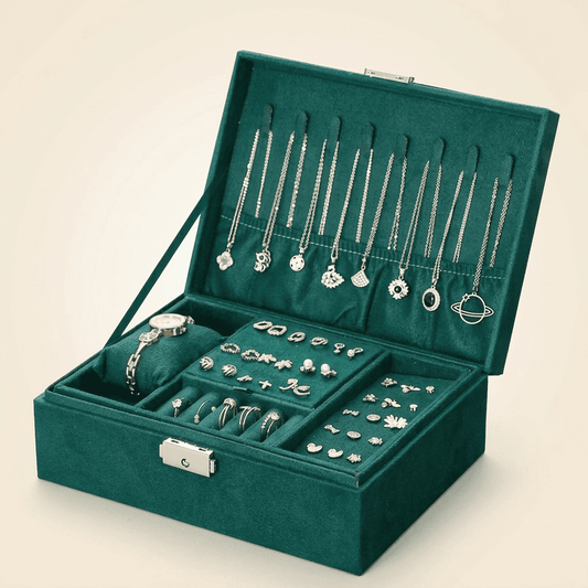 Lunys, coffret à bijoux en velours vert verrouillable, vue fermée