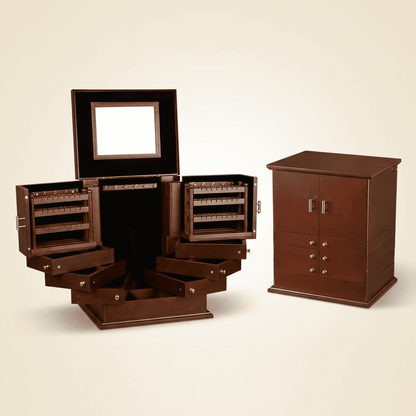 Marbrys, grand coffret à bijoux en bois et miroir, rangement déplié, vue 2