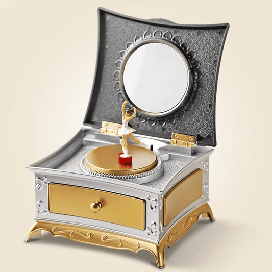 Mélodys, petite boîte à musique ballerine et miroir pour fille, coloris or