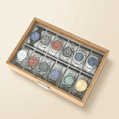 Muselys, coffret à montres homme en bambou 12 montres, vue fermée