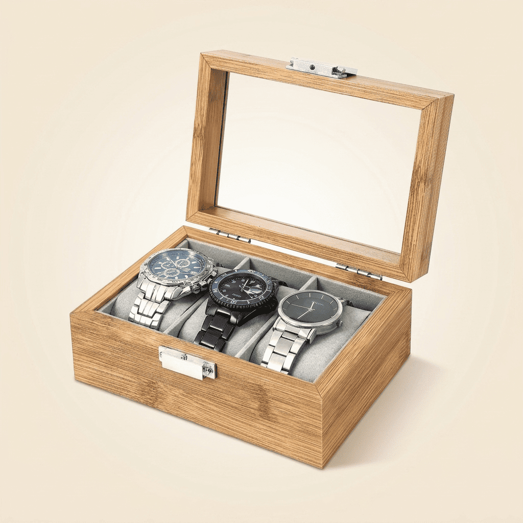 Muselys, coffret à montres homme en bambou, capacité 3 montres