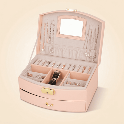 Noblys, boîte à bijoux cuir à tiroir et miroir, coloris rose
