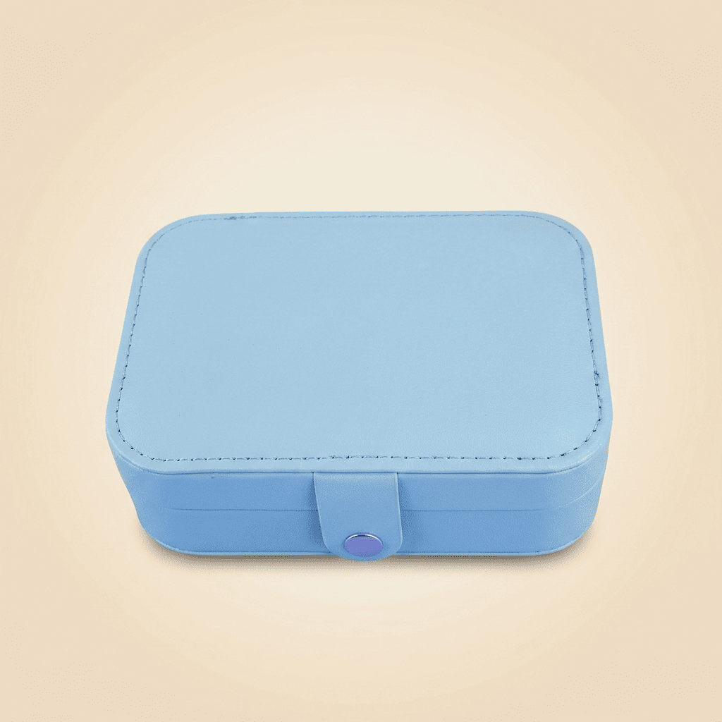 Nomadys, petite boîte à bijoux cuir de voyage, coloris bleu ciel