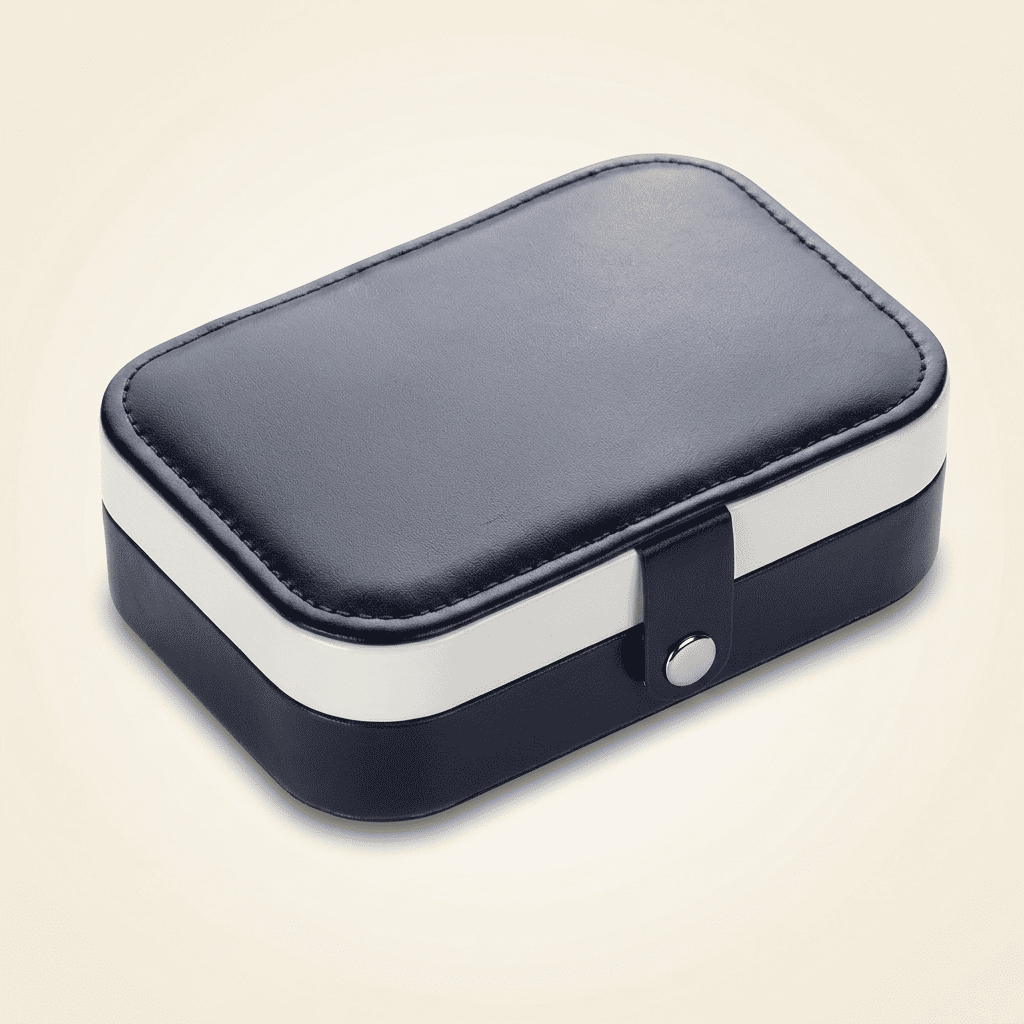 Nomadys, petite boîte à bijoux cuir de voyage, coloris bleu et blanc