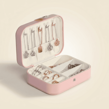 Nomadys, petite boîte à bijoux cuir de voyage, coloris rose, vue ouverte