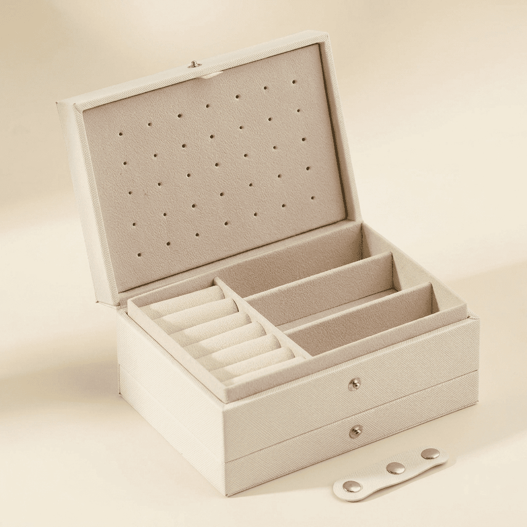 Opulys, boîte à bijoux cuir 3 niveaux originale, coloris blanc
