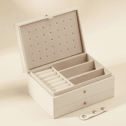 Opulys, boîte à bijoux cuir 3 niveaux originale, coloris blanc