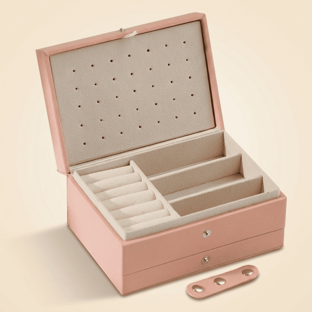 Opulys, boîte à bijoux cuir 3 niveaux originale, coloris rose