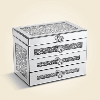 Reflélys, grand coffret à bijoux en verre miroir et bois, vue fermée