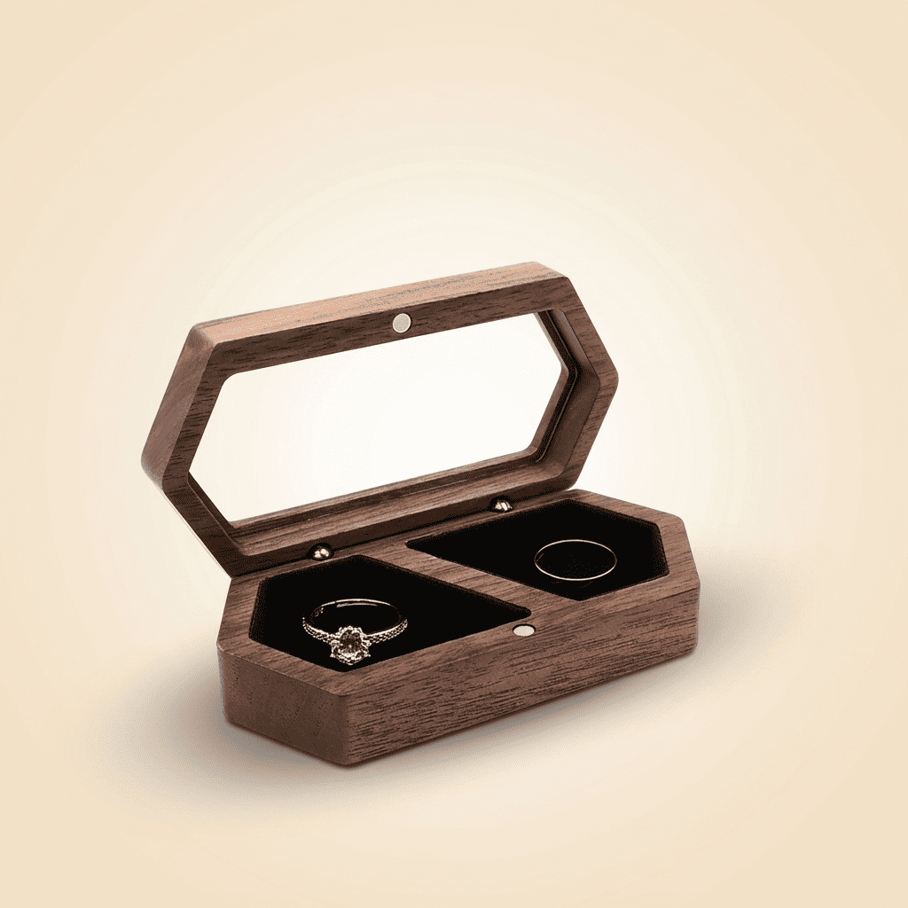 Rosélys, petit écrin à bague en bois de noyer et verre, vue 3