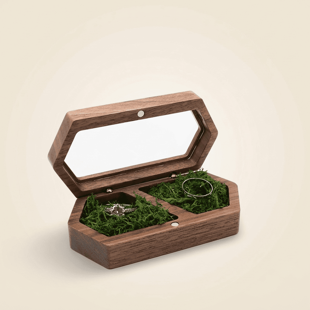 Rosélys, petit écrin à bague en bois de noyer et verre, vue 4